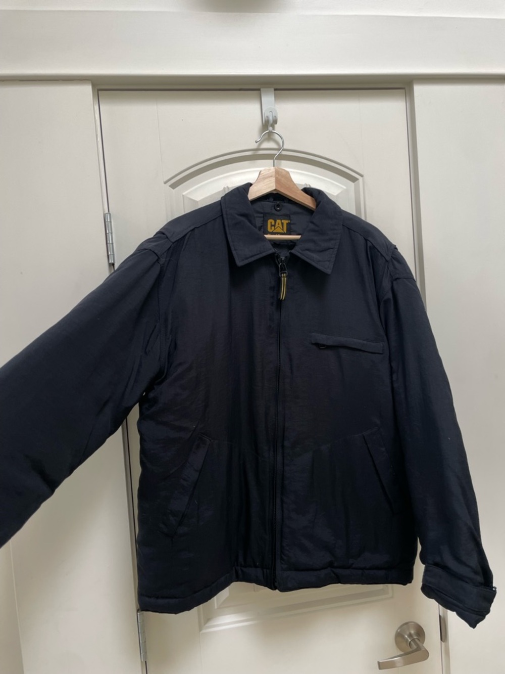 Men's Black Quilted Work Jacket with Zip Front